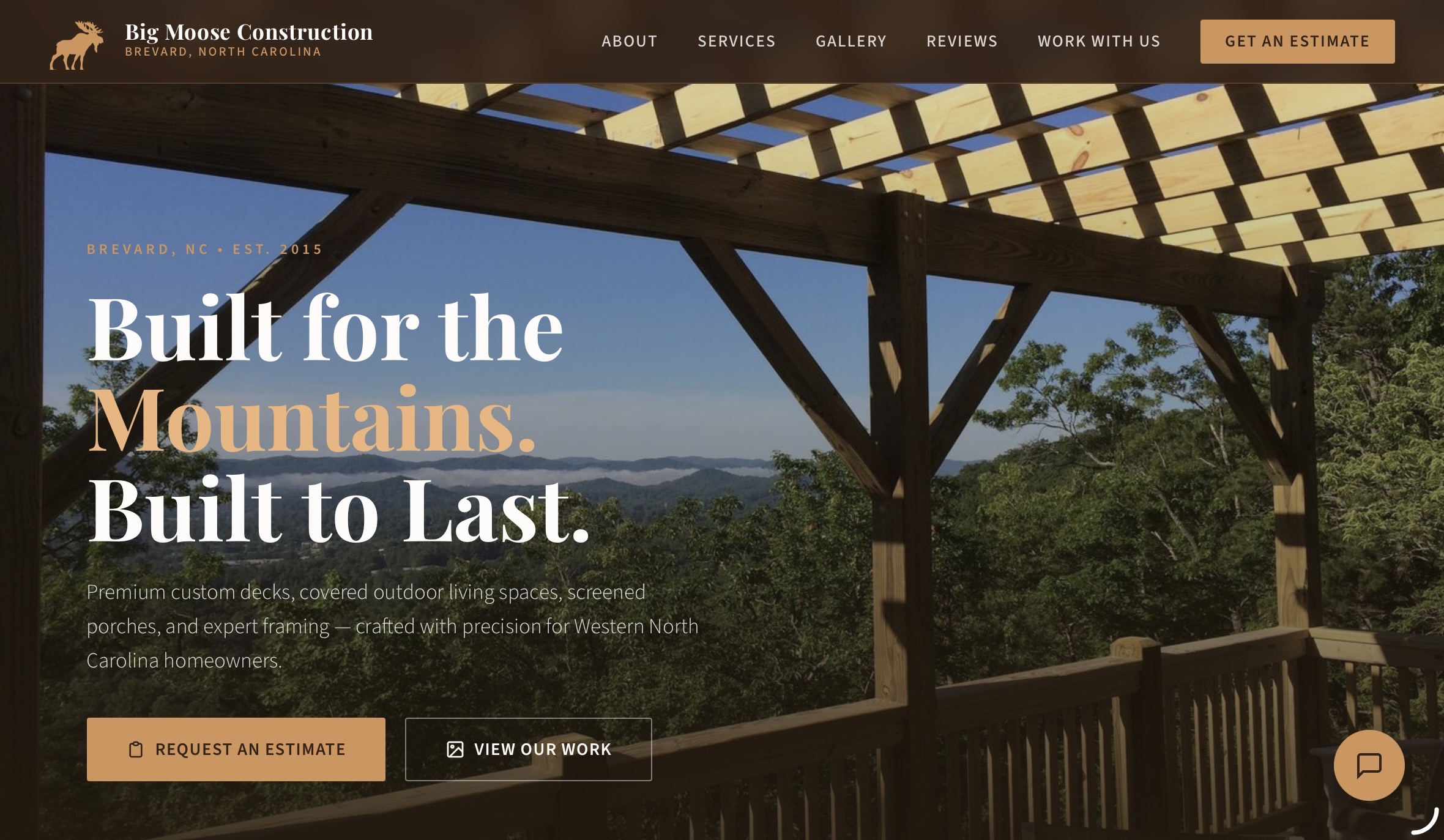 Big Moose Construction homepage, Built for the Mountains, Brevard NC