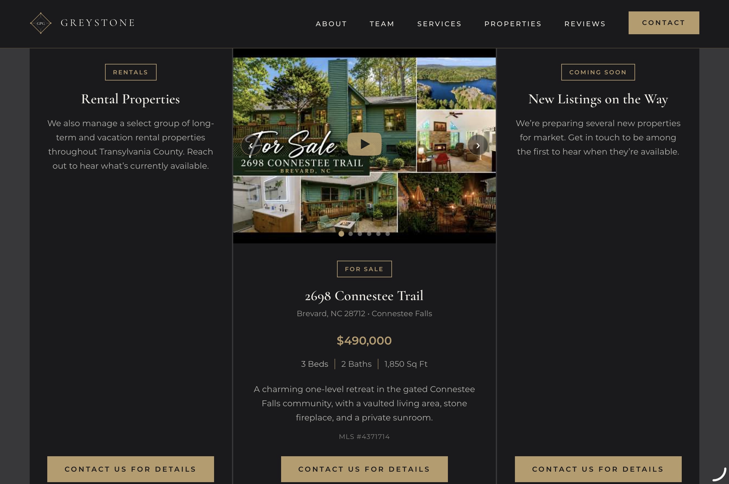 Greystone Property Group Properties page, 2698 Connestee Trail listing